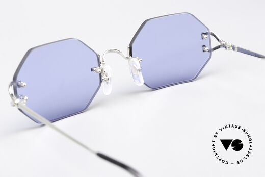 Cartier Rimless Octag Platinum Portofino Decor, with new CR39 UV400 lenses in solid blue; 100% UV, Made for Men and Women