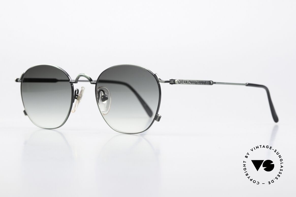 Jean Paul Gaultier 55-0171 90's Panto Designer Shades, fir green metallic finish & green-gradient sun lenses, Made for Men