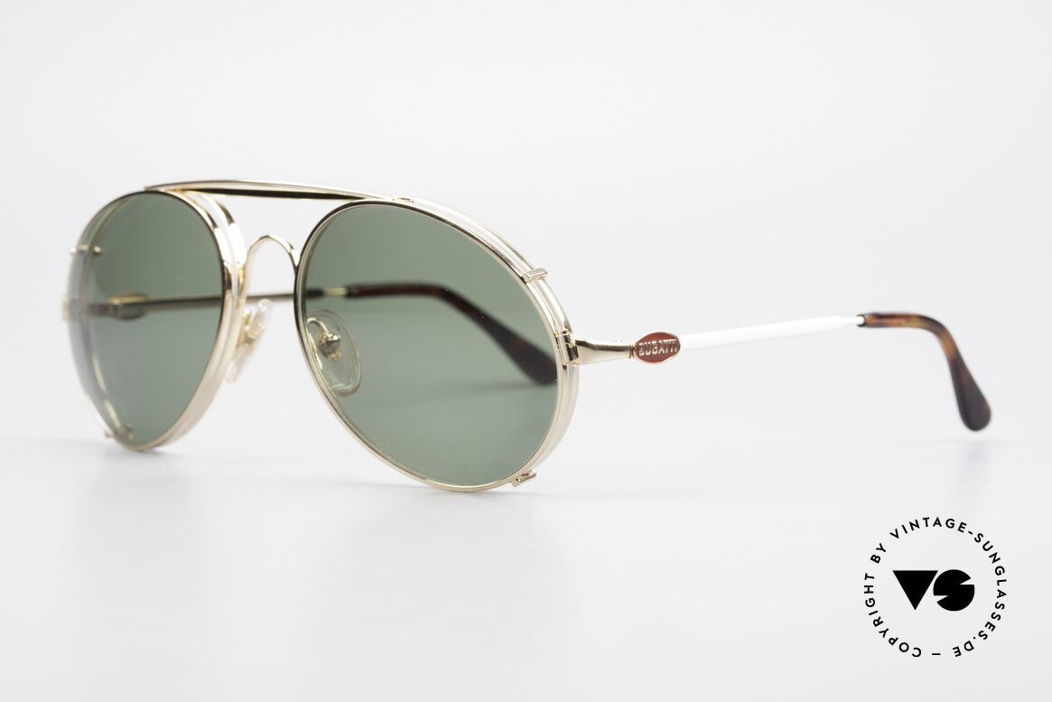 Bugatti 65987 80's Vintage Frame Clip On, eyeglass-frame with practical clip (sun lenses), Made for Men