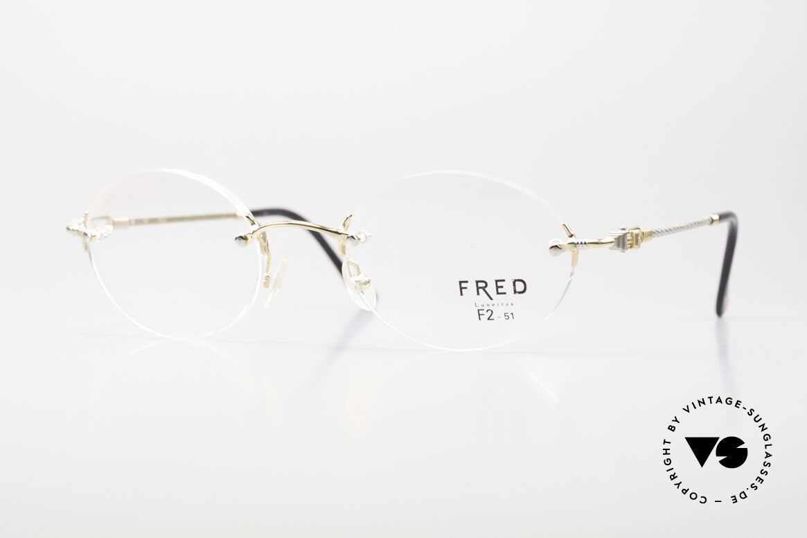 Fred Fidji F2 Rimless Vintage Frame Oval, Fred glasses, model Fidji F2, 51/18, with DEMO lenses, Made for Men and Women