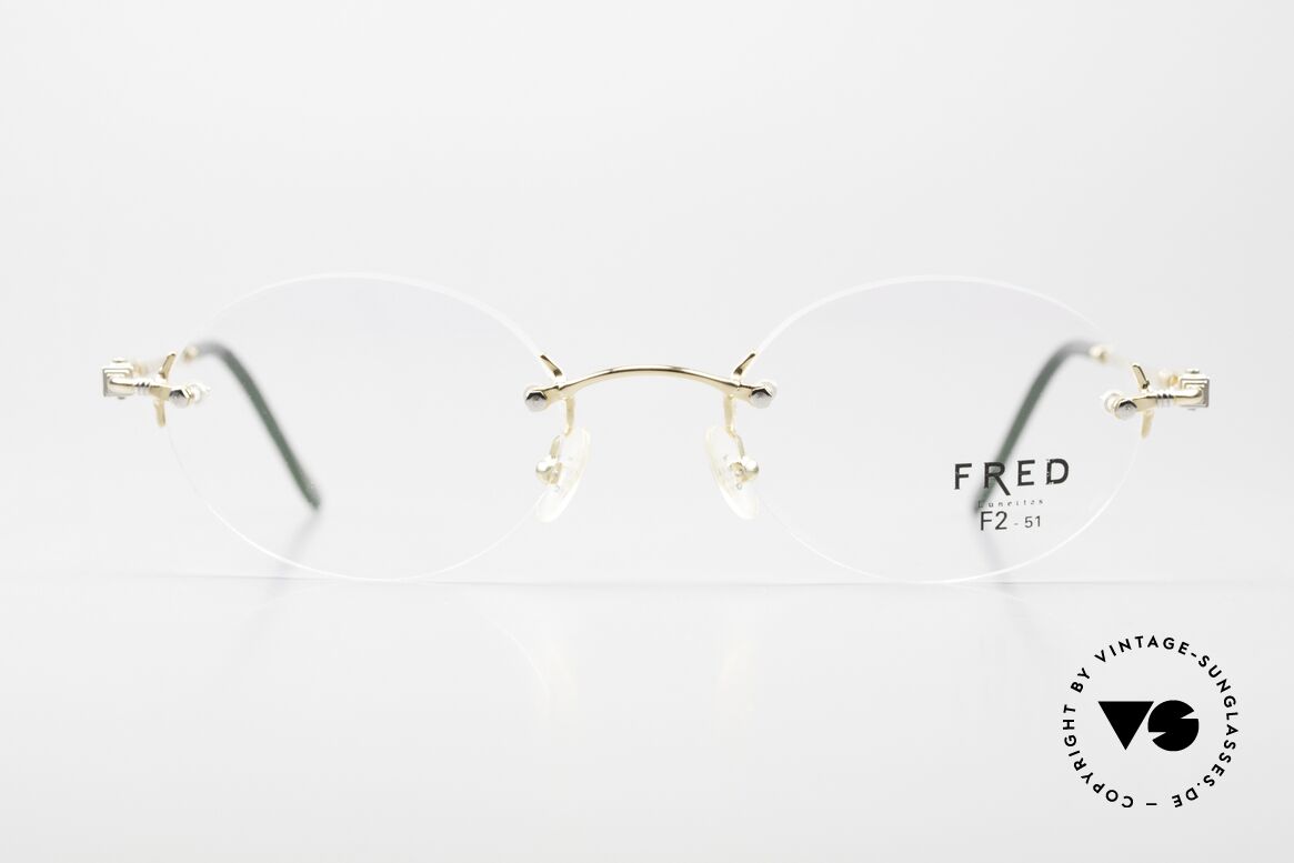 Fred Fidji F2 Rimless Vintage Frame Oval, marine design (distinctive FRED) in top-notch quality!, Made for Men and Women