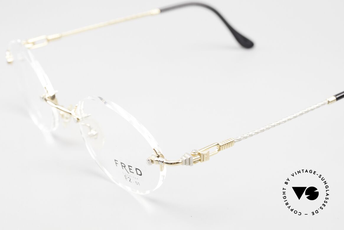 Fred Fidji F2 Rimless Vintage Frame Oval, temples are twisted like a hawser; sailor's MUST HAVE!, Made for Men and Women