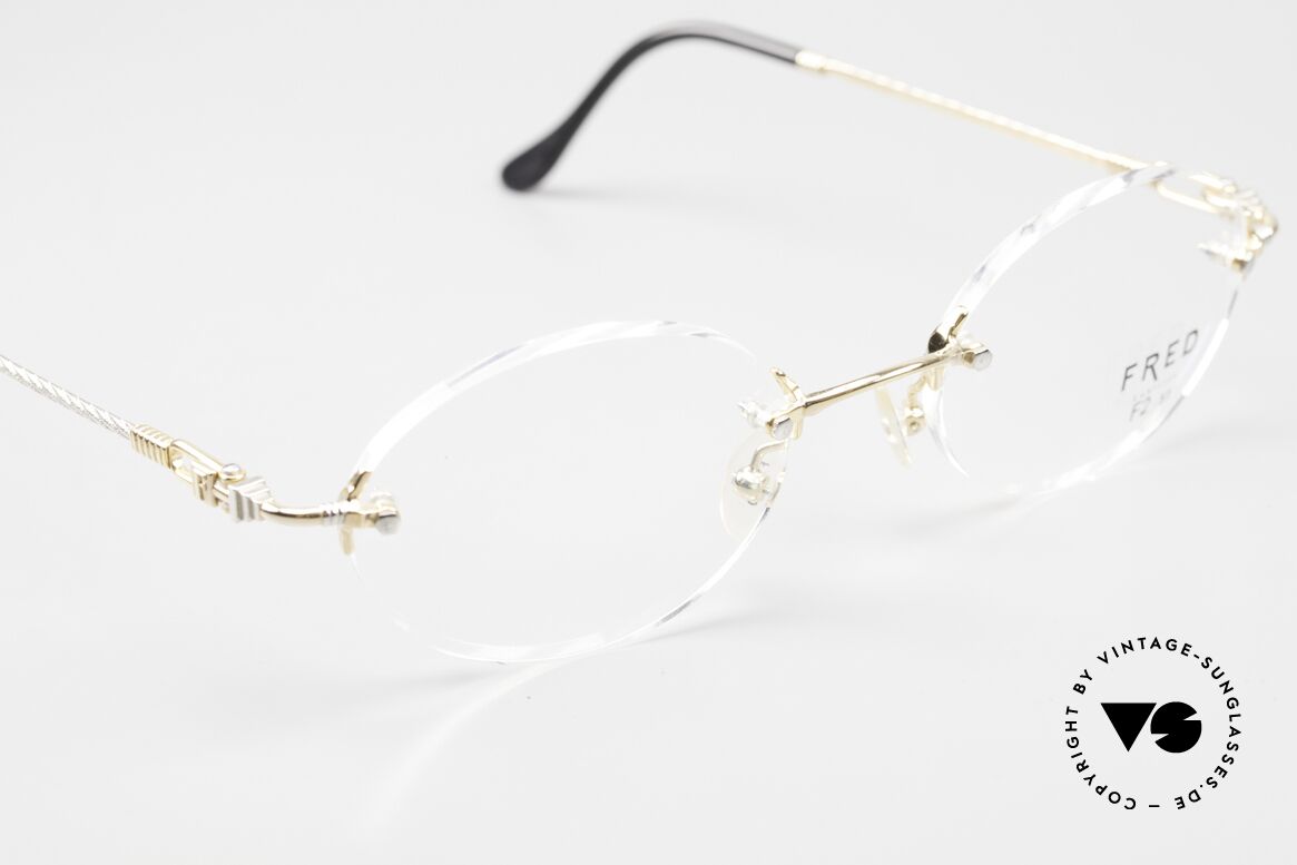 Fred Fidji F2 Rimless Vintage Frame Oval, precious bicolor frame: Gold-Plated and Platinum plated, Made for Men and Women