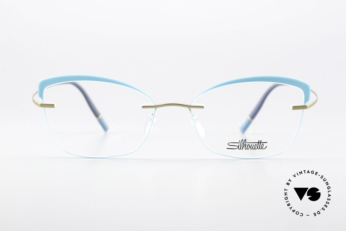 Silhouette 5518 Gold With Turquoise Accents, enchanting rimless eyeglasses with color accents, Made for Women