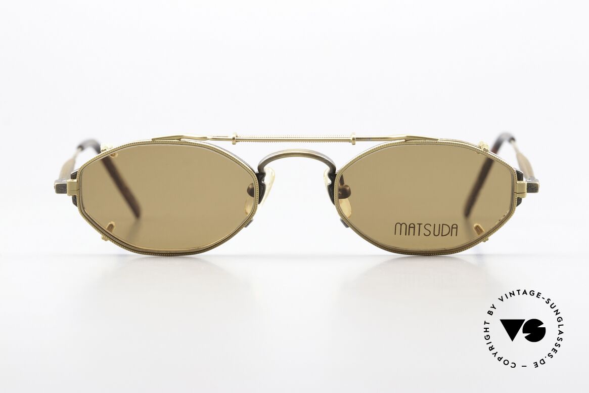 Matsuda 10122 90's Eyewear With Sun Clip, ultra rare 90's brass frame with gold-plated sun-clip, Made for Men and Women