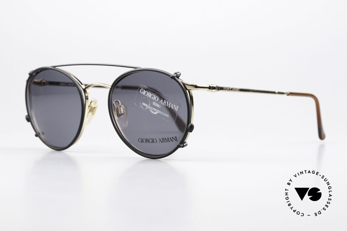 Giorgio Armani 132 80's Frame With Sun Clip, golden metal frame in size 53/19 with black Clip-On, Made for Men and Women