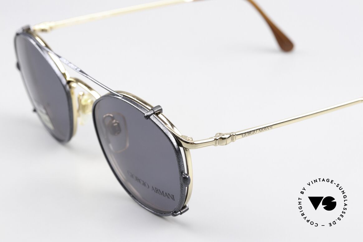 Giorgio Armani 132 With Blue Metallic Clip On, can be used as sunglasses and prescription eyewear, Made for Men and Women