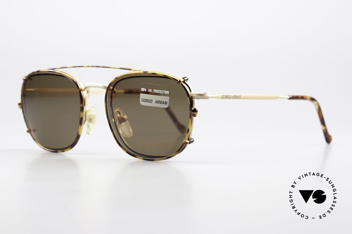 Giorgio Armani 137 Square Panto With Sun Clip, frame = matt gold / chestnut; sun clip-on = chestnut, Made for Men and Women