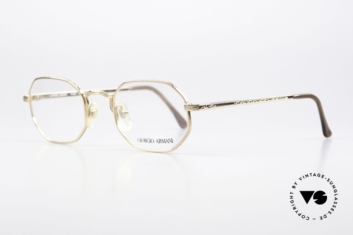 Giorgio Armani 151 Octagonal Vintage Eyewear, the full frame is decorated with costly engravings, Made for Men and Women