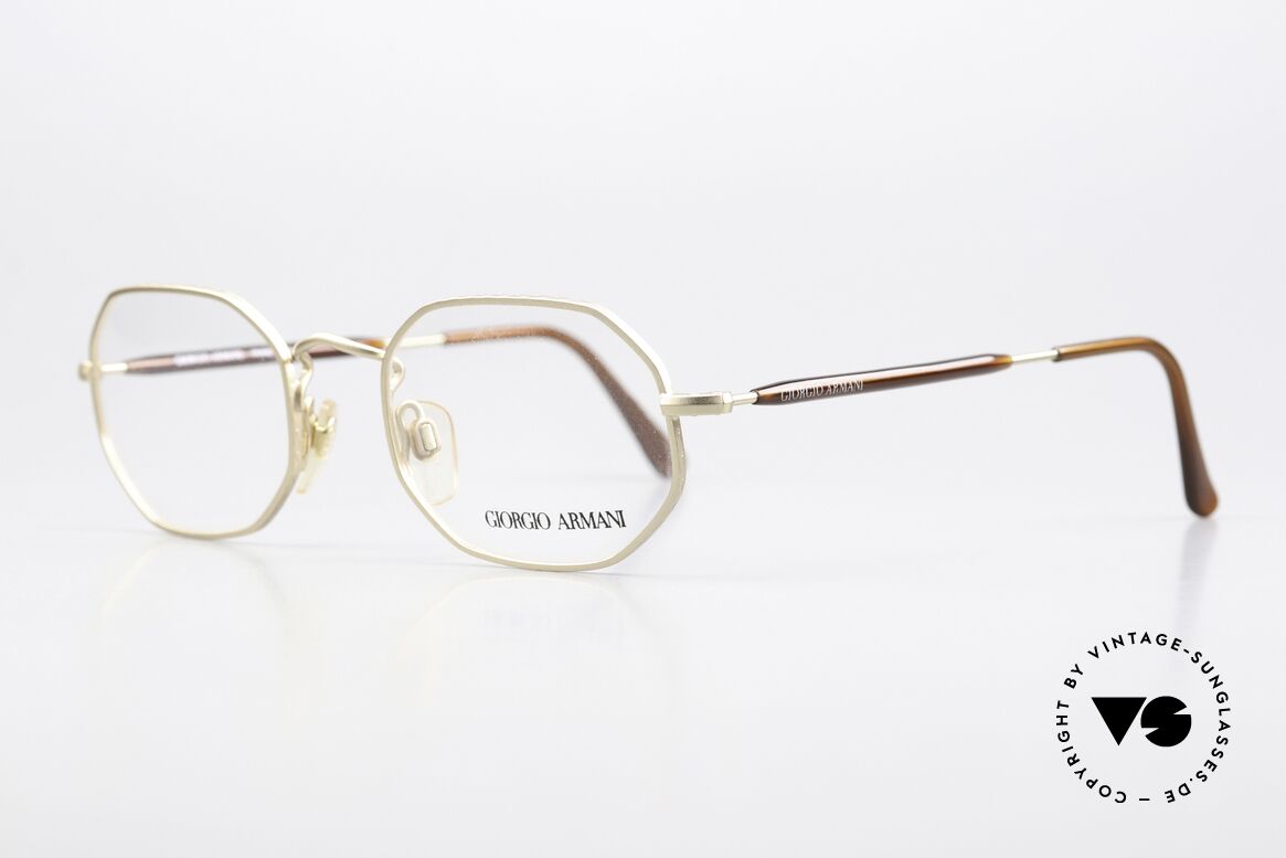 Giorgio Armani 182 Rare 80's Designer Frame, dulled gold frame front with dark brown temples, Made for Men and Women