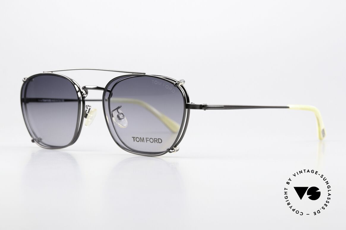 Tom Ford TF5335 Designer Frame Clip On, interesting frame finish in 'ruthenium / gunmetal', Made for Men and Women