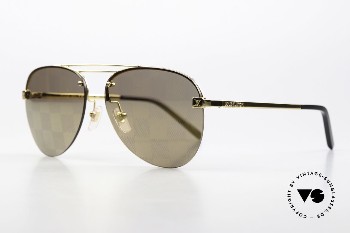 Louis Vuitton Clockwise Gold With Damier Checker Lens, rimless aviator design (sun lenses are screwed), Made for Men