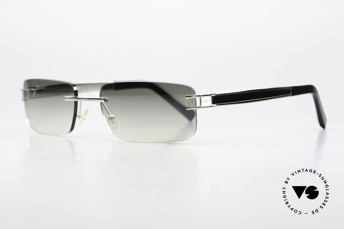 Fred Hawai F1 Square Rimless Sunglasses, classy, ​​palladium-plated & with black Chinese lacquer, Made for Men