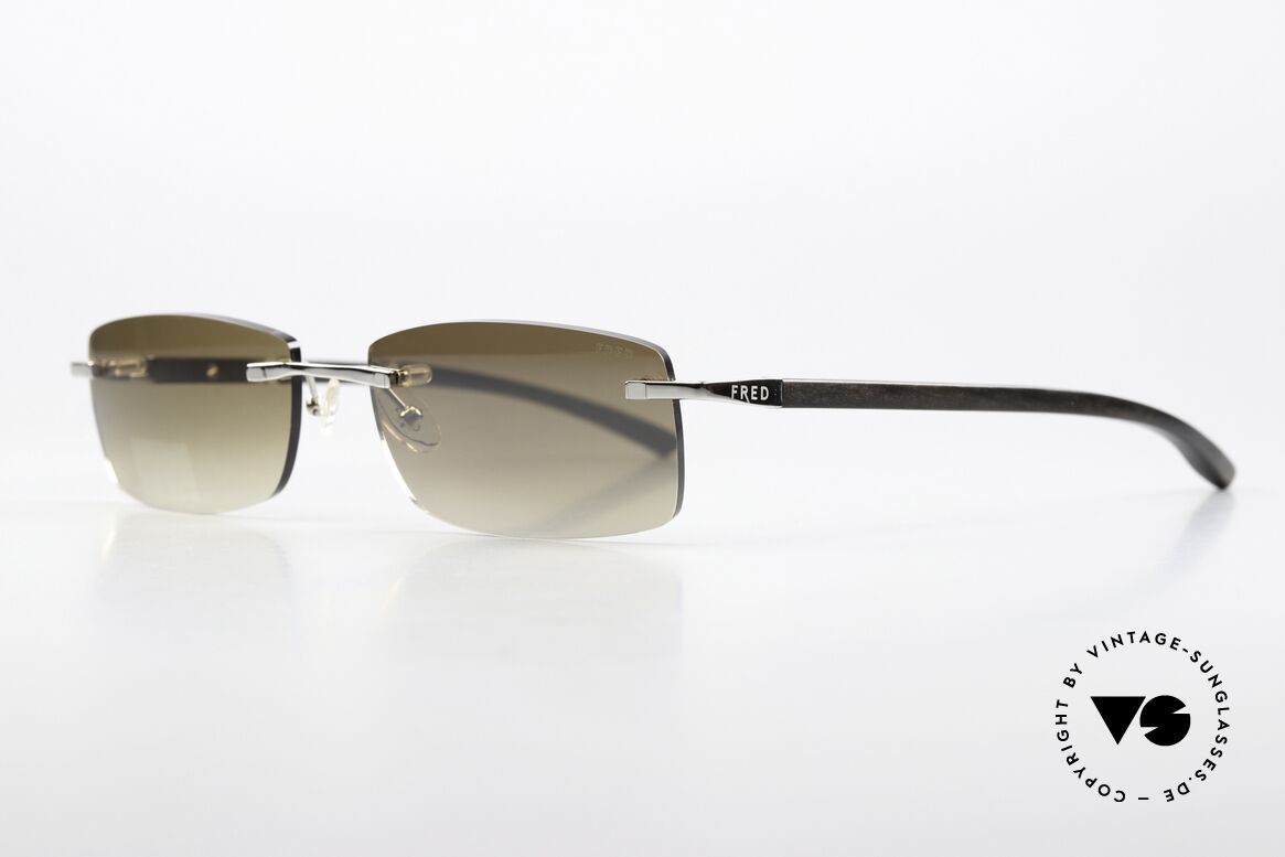 Fred Ellesmere F6 Rimless Sunglasses Wood, costly palladium-plated frame & precious ebony temples, Made for Men