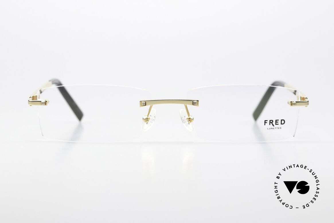 Fred Jamaique F4 Rimless Luxury Eyewear, col. code 056 = champagne gold / brown Iguana leather, Made for Men