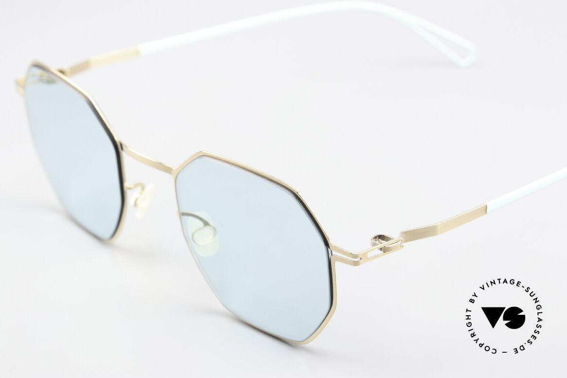 Mykita Walsh Bernhard Willhelm Design, color 812: gold/turquoise + turquoise tinted lenses, Made for Men and Women