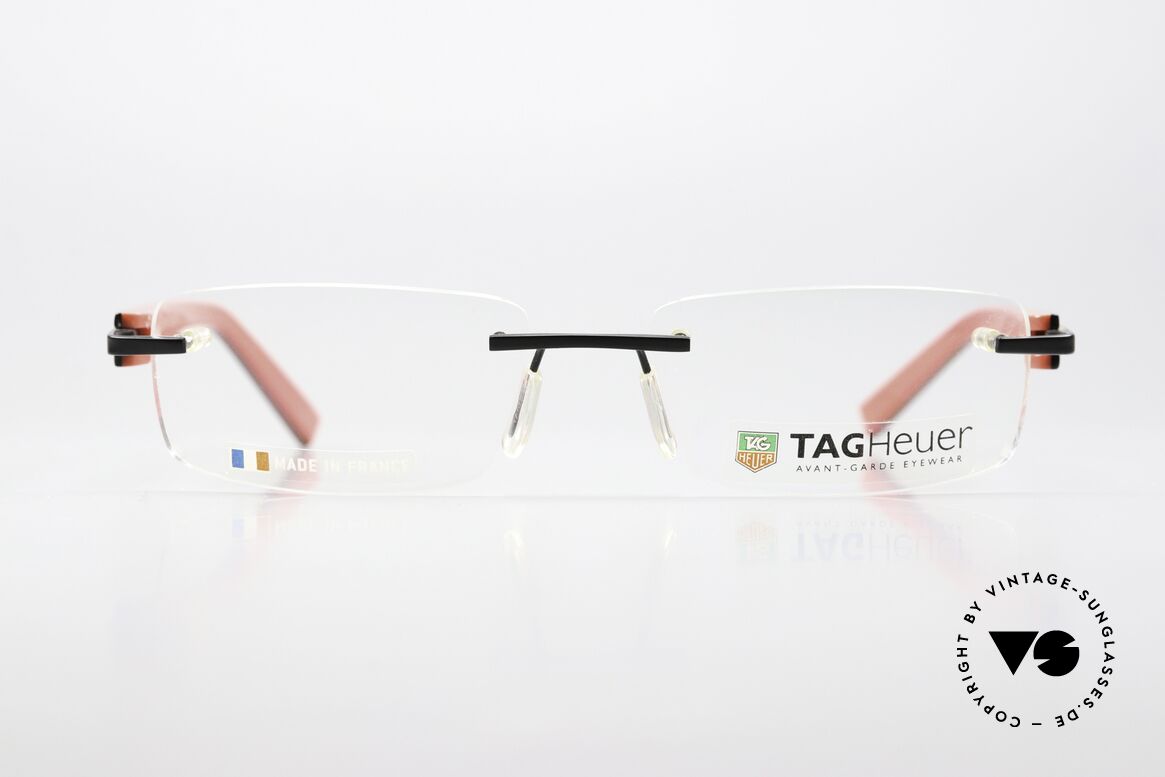 Tag Heuer 8104 Trends Red Black Racing Frame, rimless gentlemen's eyeglasses with spring hinges, Made for Men