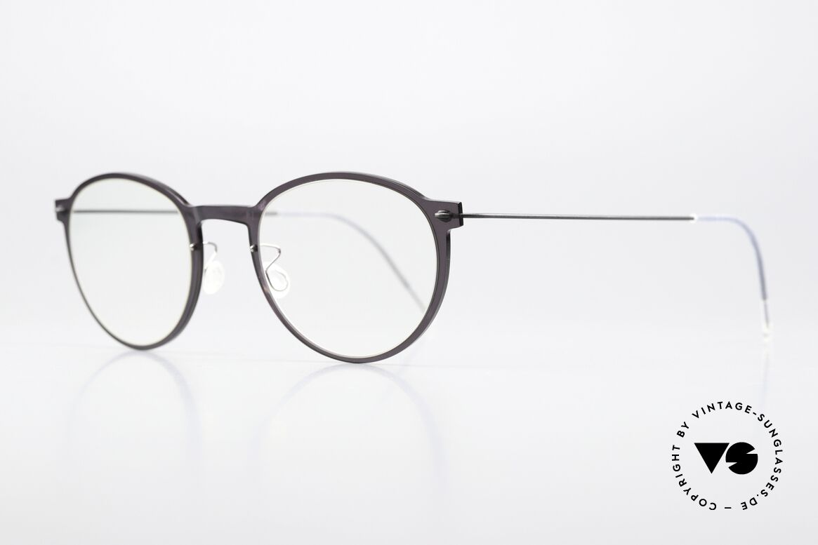 Lindberg 6527 NOW Panto Round Designer Frame, semi-transparent front in a kind of "GRAY PURPLE", Made for Men and Women