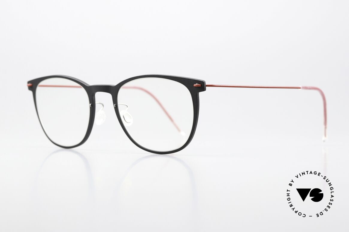 Lindberg 6529 NOW Matte Black And Dark Red, matte black frame front with matte dark red temples, Made for Women