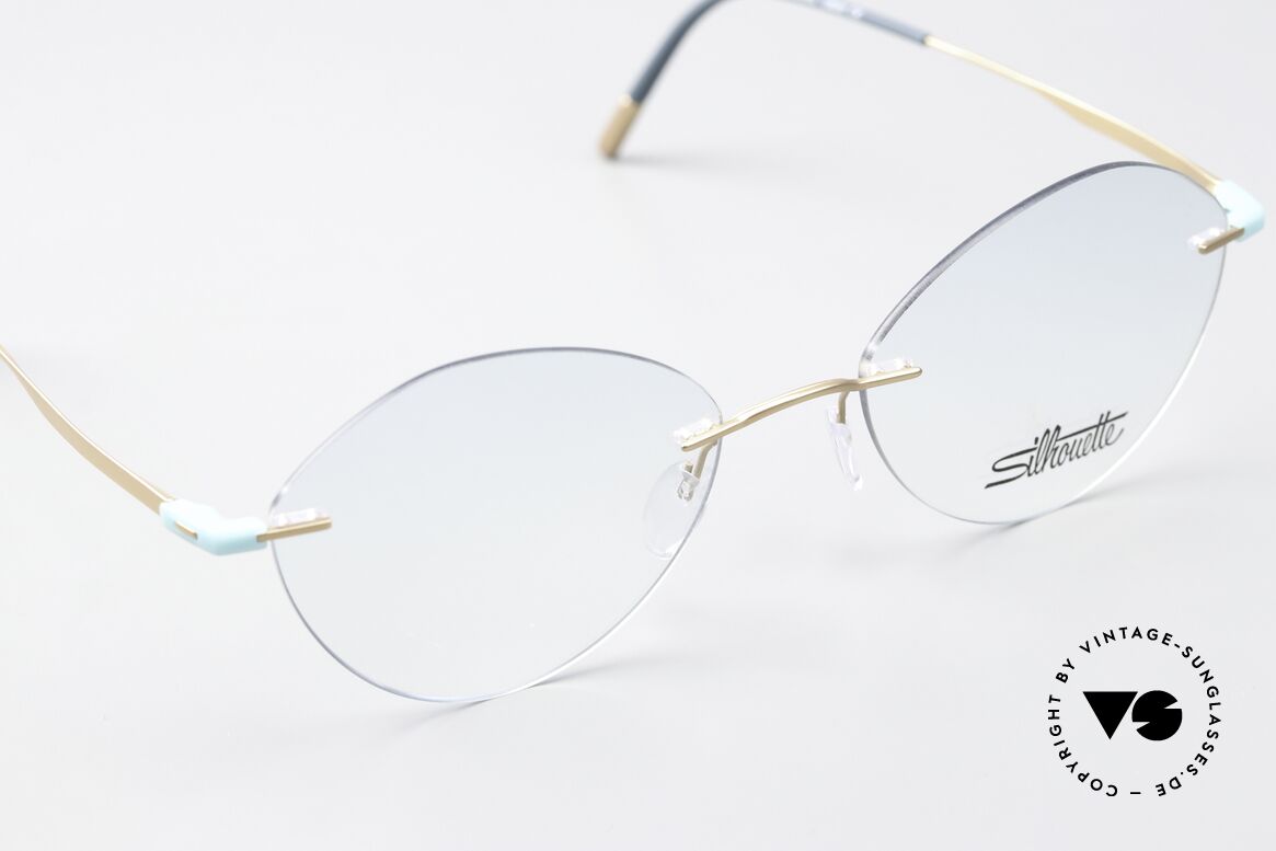 Silhouette 5516 Matt Gold Turquoise Titan, lens shape can be adjusted by the optician if needed, Made for Women