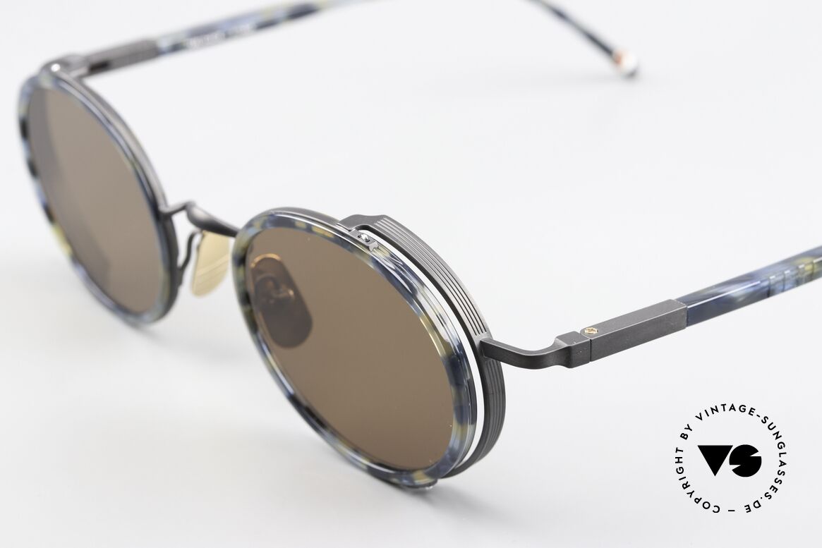 Thom Browne TBS813 Classy Round Sunglasses, anti-reflective sun lenses with a solid brown tint, Made for Men