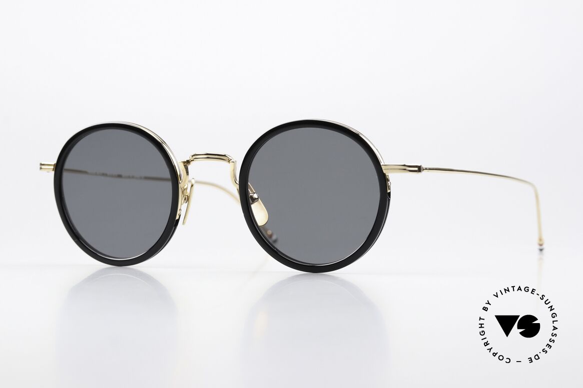 Thom Browne TBS906 Classy Round Sunglasses, Thom Browne sunglasses, TBS906-46-01, BLK GLD, Made for Men