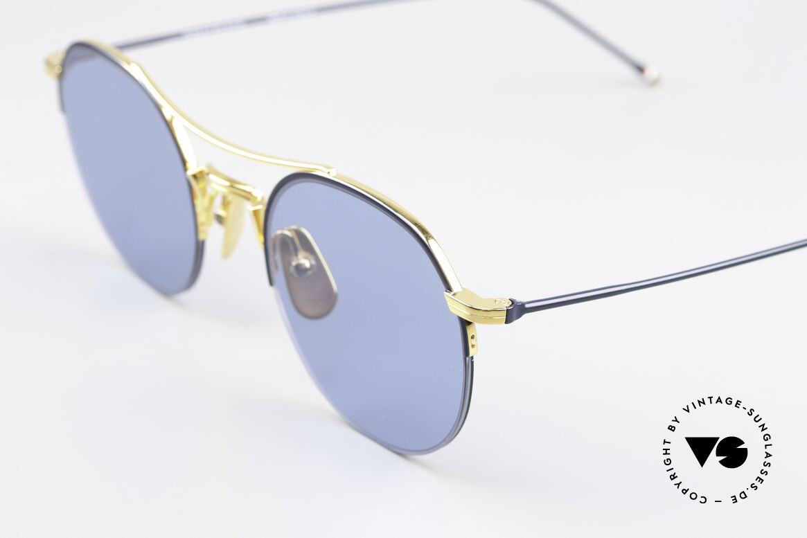 Thom Browne TB903 Half Rim Sunglasses, with navy blue sun lenses for 100% UV protection, Made for Men