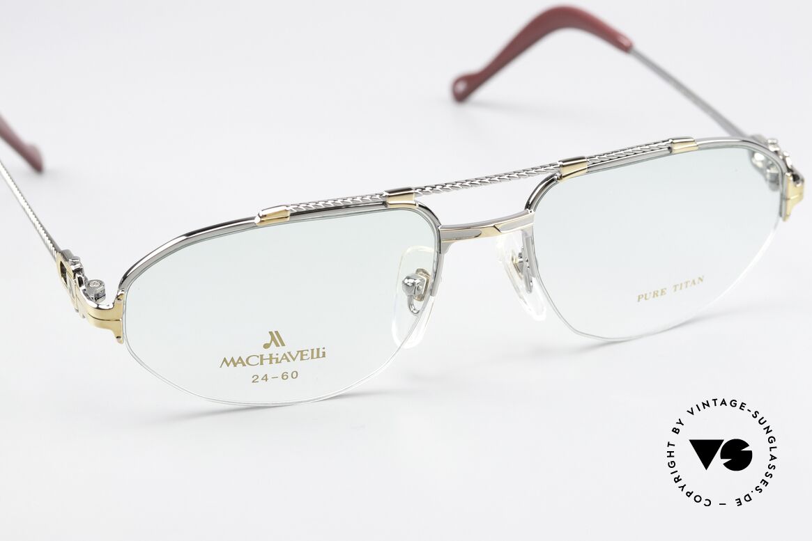 Machiavelli 24-60 80's Frame Palladium Gold, comfortable, half rimless (nylor glasses) in 55-18, Made for Men