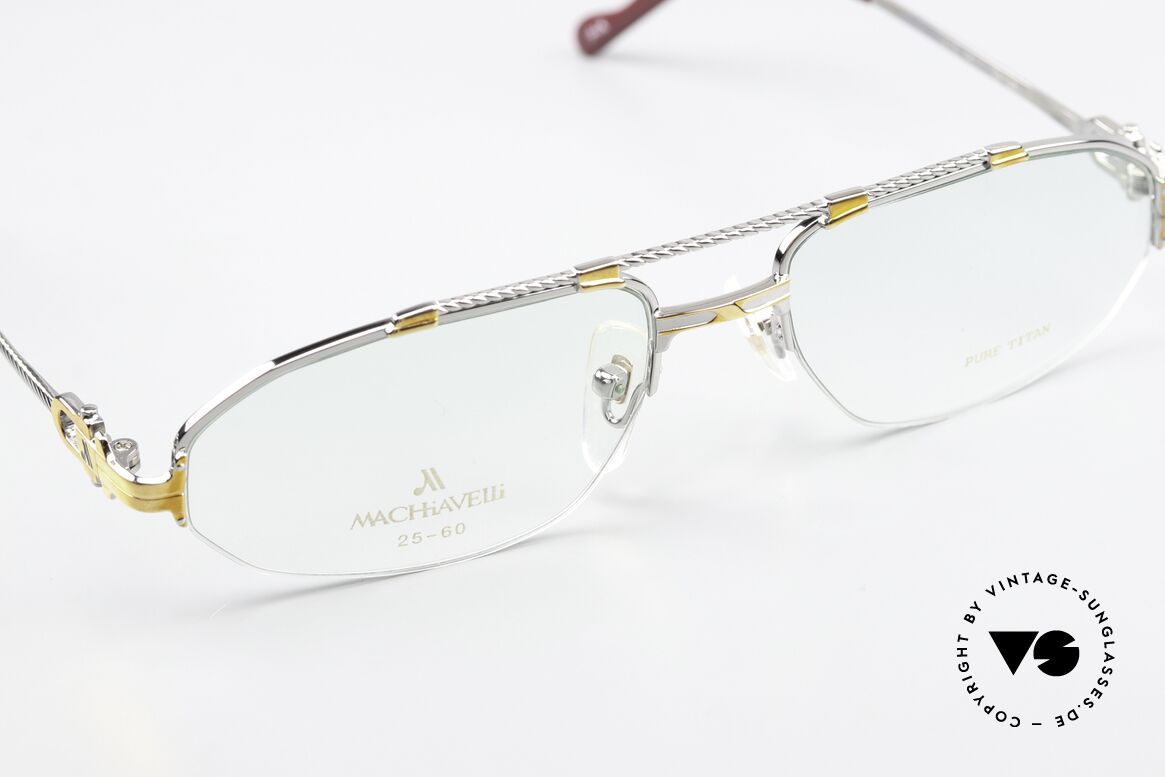 Machiavelli 25-60 Men's Frame Palladium Gold, comfortable, half rimless (nylor glasses) in 56-18, Made for Men