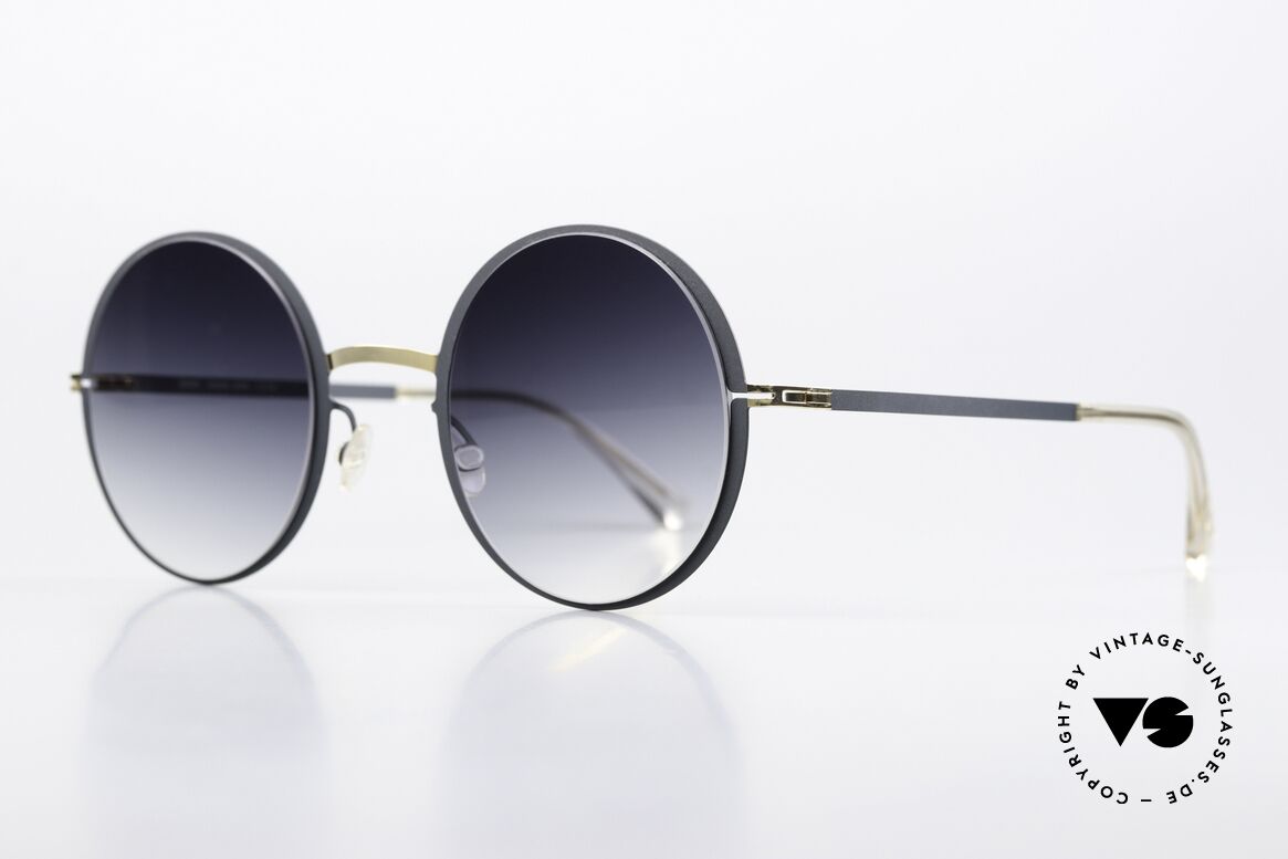 Mykita Joona Gold / Indigo Grey Gradient, color 256 is "Gold/Indigo", ladies shades in LARGE size, Made for Women