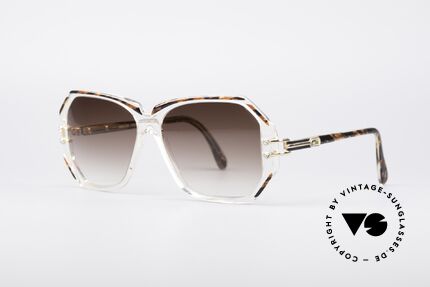 Cazal 169 Vintage Designer Shades, crystal clear frame with root-wood coloured rims, Made for Women