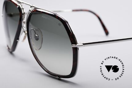 Porsche 5637 Military Style 80's Shades, silver chrome-plated frame with parts in root wood optic, Made for Men