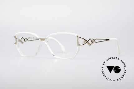 Cazal 367 90's Vintage Ladies Glasses, crystal clear frame in combination with white & gold, Made for Women