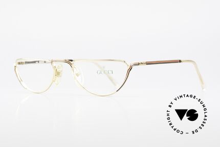 Gucci 2203 80's Vintage Reading Glasses, gold frame with "Gucci stripes" in red and black, Made for Women