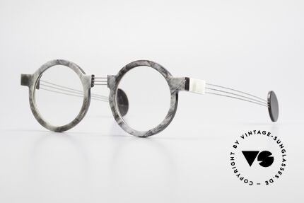 P. Klenk String 027 Genuine Horn Glasses Panto, striking round horn eyeglass-frame by P. Klenk from 1992, Made for Men and Women