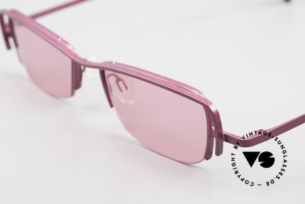 Theo Belgium Sping Square Ladies Designer Shades, very interesting frame finish in DARK PINK METALLIC, Made for Women