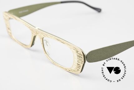 Theo Belgium Eye-Witness PJ Titan Frame Clip-On Front, dark green titanium frame with clip-on front in gold, Made for Women