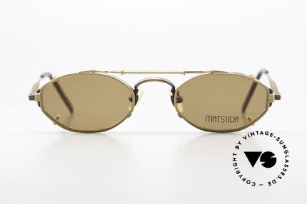 Matsuda 10122 90's Eyewear With Sun Clip, ultra rare 90's brass frame with gold-plated sun-clip, Made for Men and Women