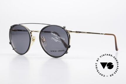 Giorgio Armani 132 80's Frame With Sun Clip, golden metal frame in size 53/19 with black Clip-On, Made for Men and Women