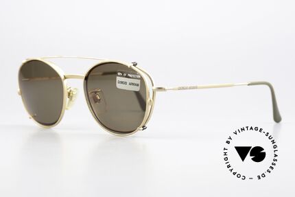 Giorgio Armani 203 1980's Frame With Sun Clip, matt golden metal frame in size 51/22 with Clip-On, Made for Men and Women