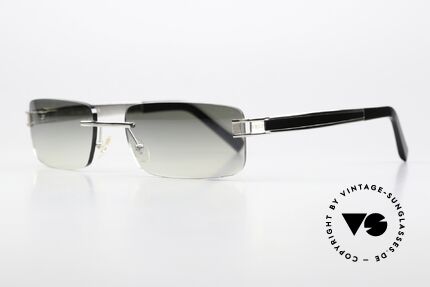 Fred Hawai F1 Square Rimless Sunglasses, classy, ​​palladium-plated & with black Chinese lacquer, Made for Men