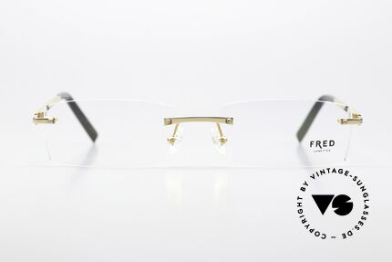 Fred Jamaique F4 Rimless Luxury Eyewear, col. code 056 = champagne gold / brown Iguana leather, Made for Men