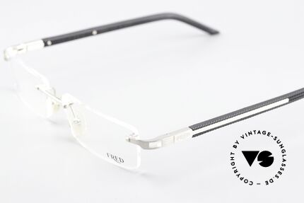 Fred Move 8274 Square Rimless Eyeglasses, classy, ​​platinum-plated and black rubberized temples, Made for Men