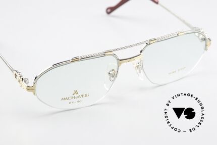 Machiavelli 24-40 80's Frame Gold & Platinum, comfortable, half rimless (nylor glasses) in 55-18, Made for Men