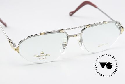 Machiavelli 24-60 80's Frame Palladium Gold, comfortable, half rimless (nylor glasses) in 55-18, Made for Men